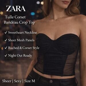 ZARA Tulle Corset Bandeau Crop Y2k Ruched Mesh Sweetheart Whimsigoth Fairycore